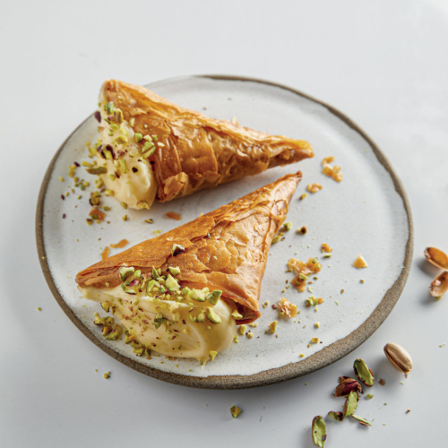 Trigona Panoramatos (Phyllo cones with custard)