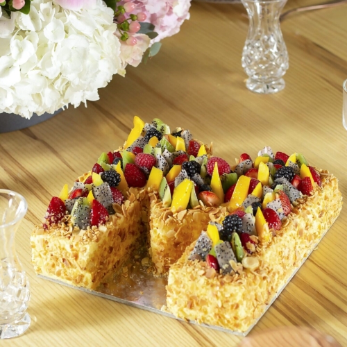 Letter Fruit Custard Cake